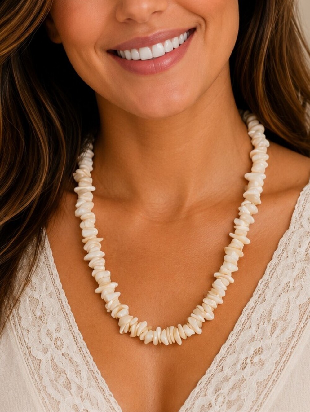 Vintage Mother of Pearl Chip Beaded Necklace